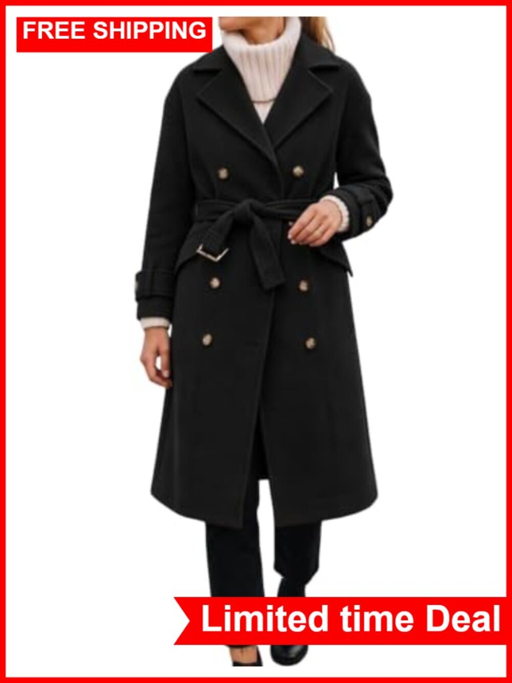 Hooever Wool Blend Peacoat Double Breasted Winter Coat Mid-Length